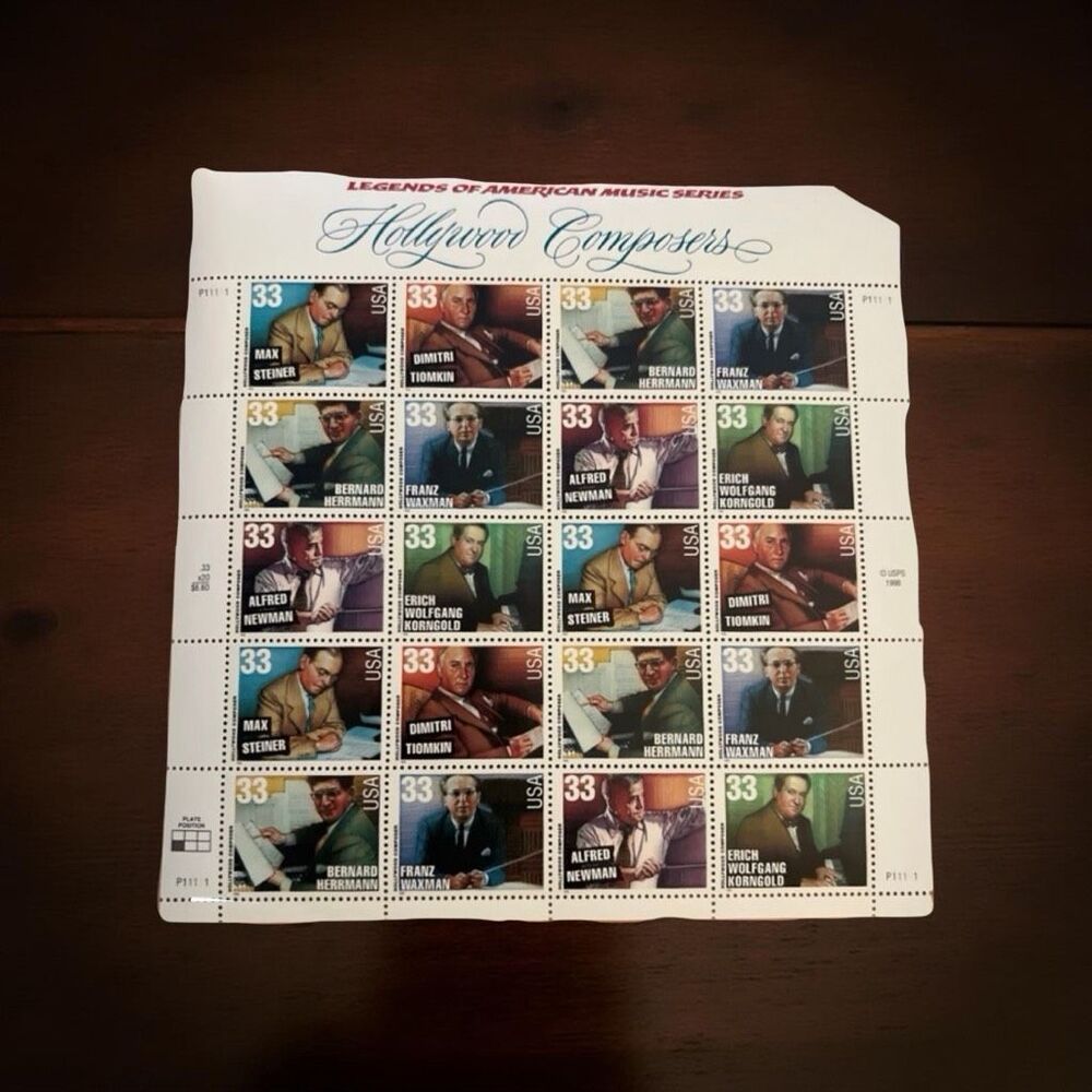 1999 US 3339-3344 33c Hollywood Composers Full Sheet of 20 UNHINGED
